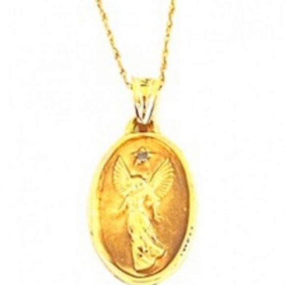 Angel Pendant in 14KT Gold Jewelry - 14K Watch Over You" Inscribed Guardian Angel 😇 Fine Gold Necklace